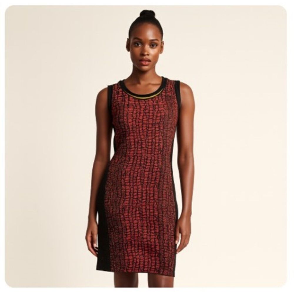 Carmen Marc Valvo Womens M Dress Red Black Silver Thread Stretchy Size M